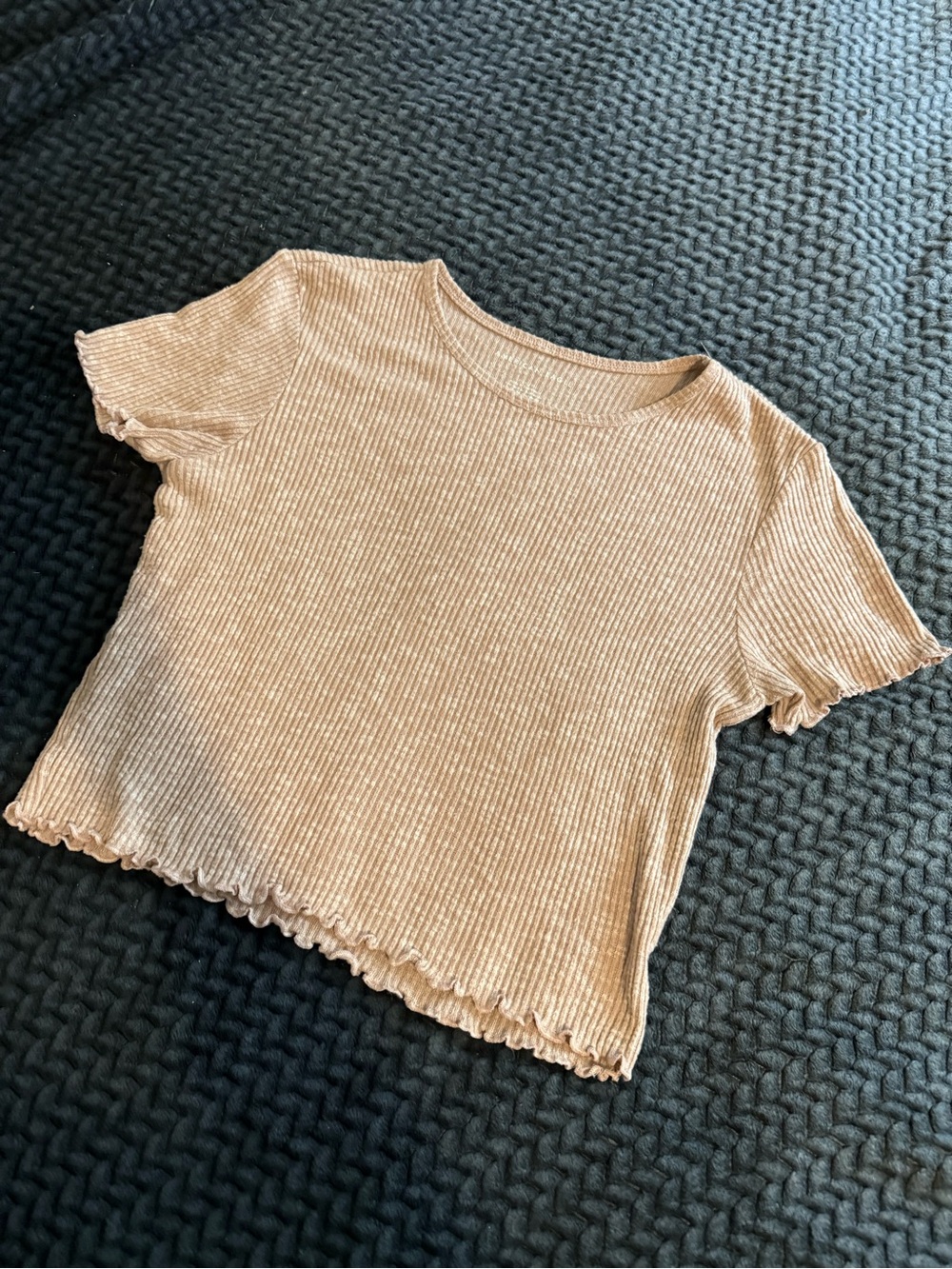 American Eagle Outfitters Ribbed Crop Tee in Beige
